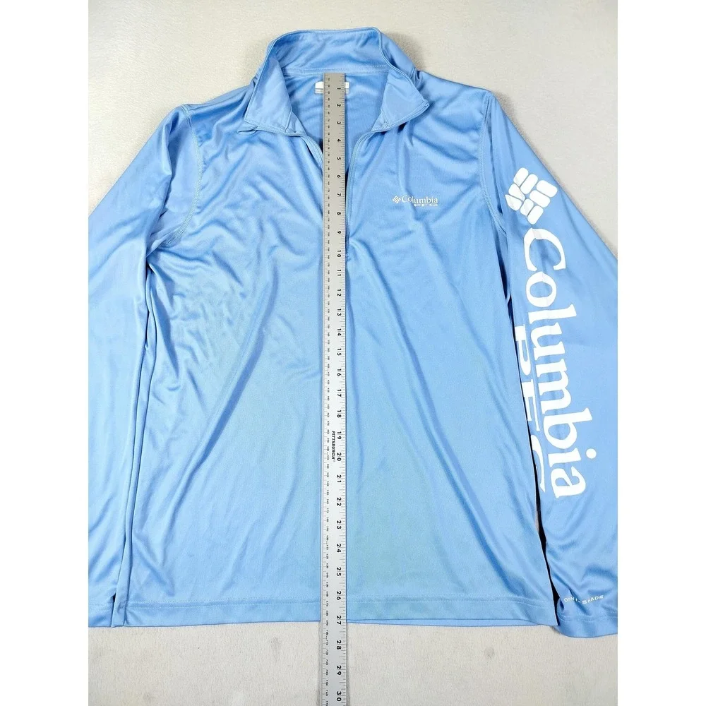 Columbia PFG Omni-Shade Shirt Mens Small Blue Quarter Zip Fishing UPF Sun